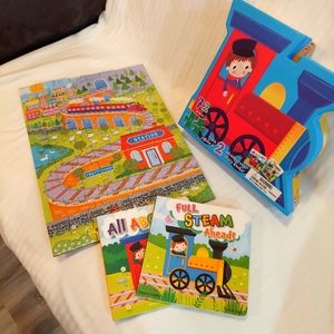72 piece train puzzle With 2 Books And Sturdy Train Storage Box